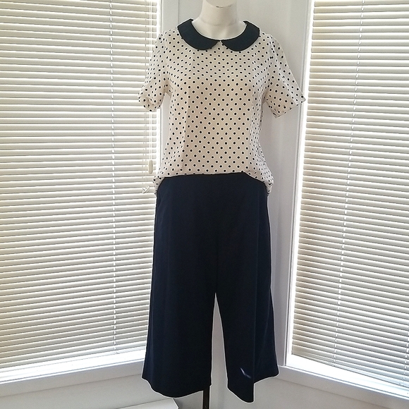 Merona Blue and White Polka Dots Peter Pan Collar Short Sleeves Top - Picture 5 of 6